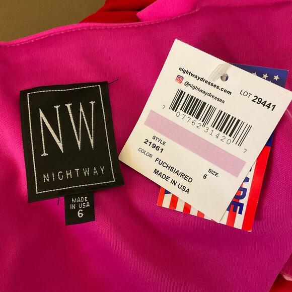 Colorful Cut Out Cold Shoulder Evening Gown Pink and Red Size 6 Nightway Formal - Picture 9 of 13